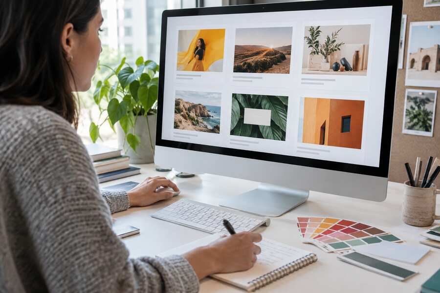 Marketer comparing several digital ad creative variations