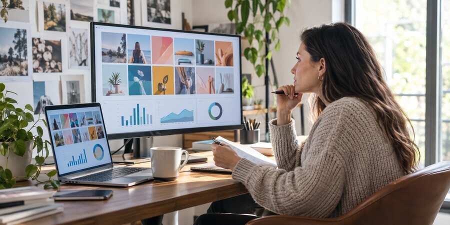 Marketer reviewing AI-generated ad creative variations